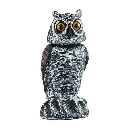Sprifallbaby Owl Decoy with Rotating Head Natural Owl Scarecrow with Frightening Sound to Keep Birds Away