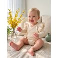 thumbnail image 3 of Cjfdfy Newborn Baby Girls Knit Sweater Romper Ruffle Long Sleeve Eyelet Embroidery V Neck Side-tie Jumpsuit Little Baby Cute Sweet Fall Winter Sweater 0-6M, 3 of 8