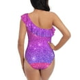 thumbnail image 5 of Sikiie Pink Purple Glitter Print Women One Piece Swimsuits Tummy Control One Shoulder Bathing Suits Ruffle Swimwear, From S to XXL-X-Large, 5 of 6