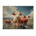 thumbnail image 3 of Designart "Grazers Geometric Cattle Pastoral art painting II" Animals Print on Natural Pine Wood, 3 of 5