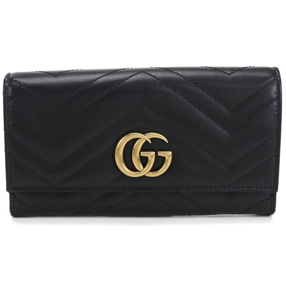 Pre-Owned GUCCI Continental Wallet with Double G, Black, 443436, Women's