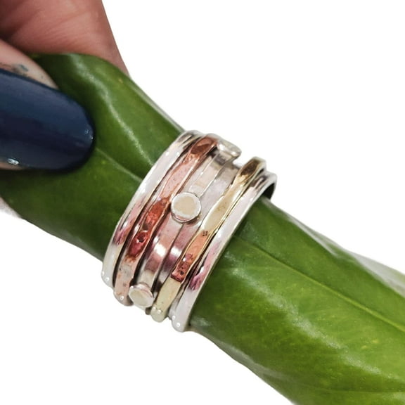 Infinity Spinner Band, Meditation Ring, 925 Sterling Silver Ring, Spinning Thumb Ring, ThreeTone Ring, Fidget Ring, Handmade Jewelry, Christmas Oxidized, Womans Band Ring, Anxiety Ring, Mans Band Gift