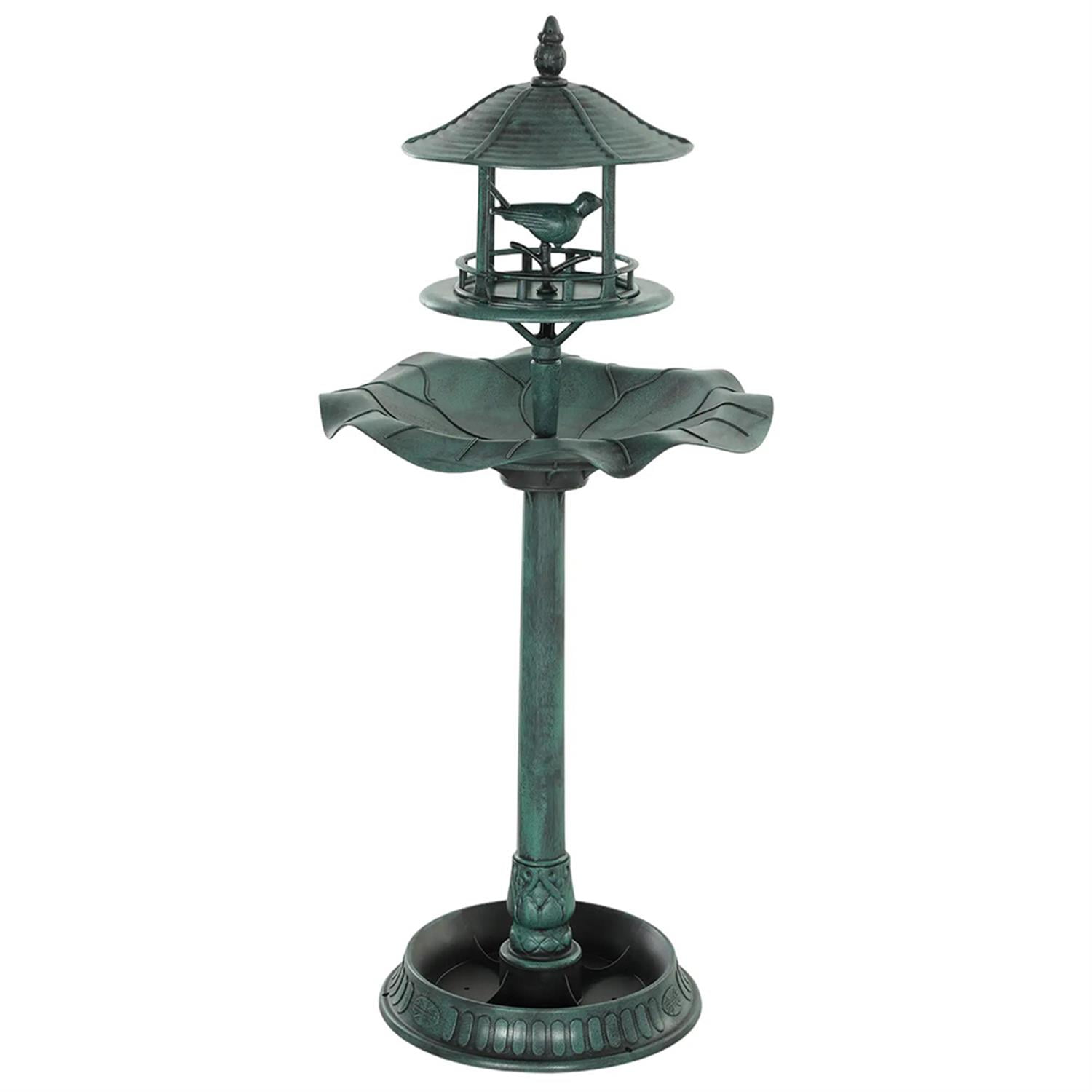 resenkos 3-in-1 Outdoor Flower Birdbath with Bird Feeder, Charming Garden Accent to Attract Birds, Durable Resin Construction for Patio, Deck, or Yard, Green