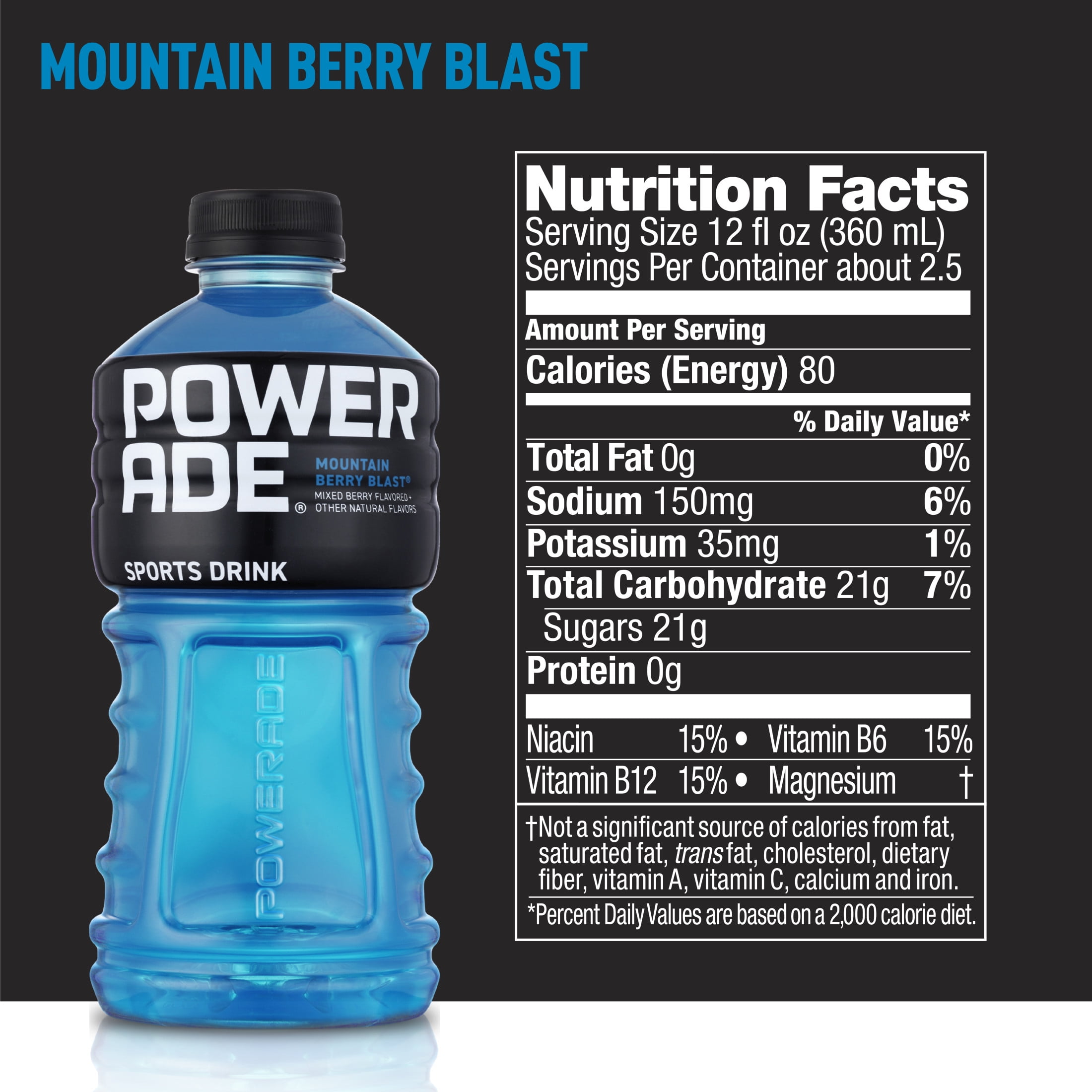 POWERADE Mountain Berry Blast, ION4 Electrolyte Enhanced Fruit Flavored Sports Drink w/ Vitamins B3, B6, and B12, Replenish Sodium, Calcium, Potassium, Magnesium, 32 fl oz