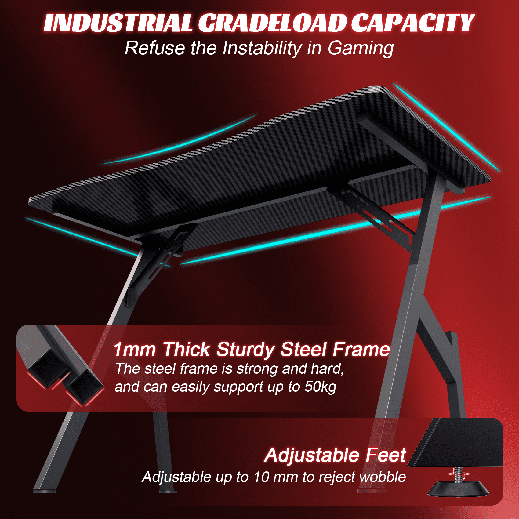 HLDIRECT 40 inch Gaming Desk with Carbon Fibre Surface, PC Desk Ergonomic, Gaming Table