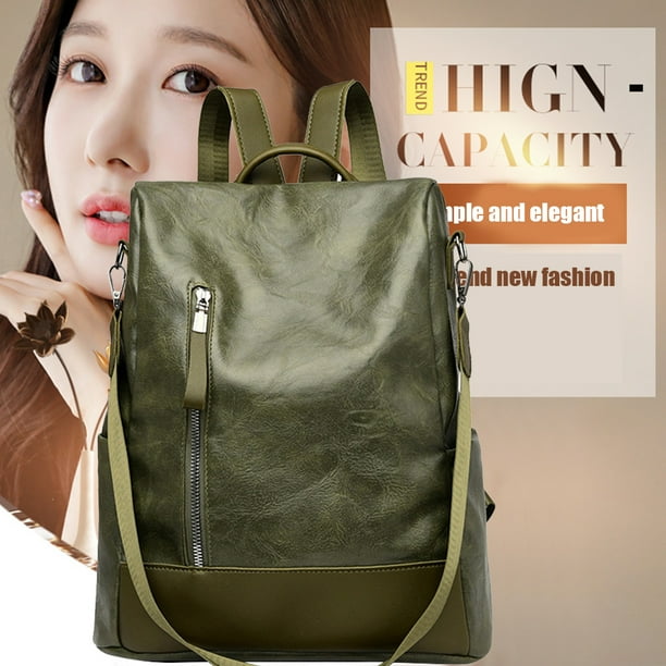 Bsvklp Mochila De Cuero Mochila De Viaje De Hombro Antirrobo De Pu Suave Retro (Verde) Bsvklp Para estrenar