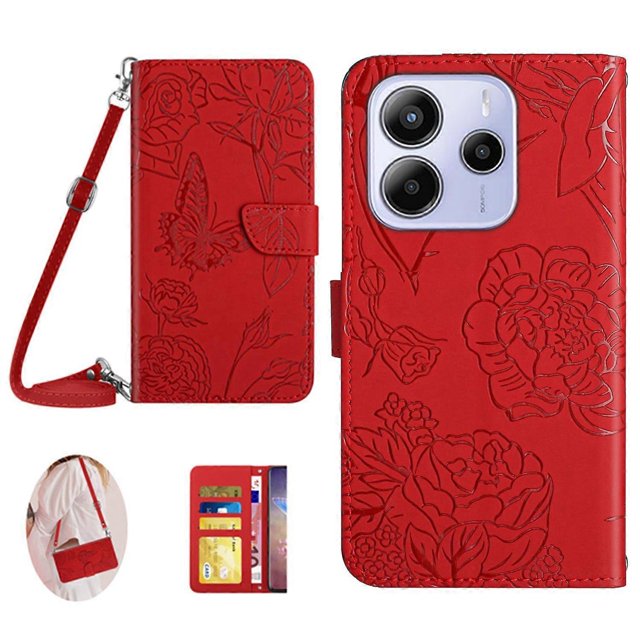 For Xiaomi Redmi Note 14 4G (164.84x78.15x8.16mm) Case Butterfly Flower Imprint Leather Phone Cover
