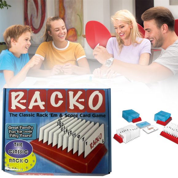 Rack-O Retro Edition, Classic Tabletop Card Game for 2-4 Players, Family Strategy Game Since 1956, Ages 8 and Up, Blue