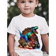 thumbnail image 1 of Camiseta con gráfico de dinosaurio T-Rex y camión monstruo para jóvenes - Top de verano de manga corta negro para niños de 1 a 8 años, mezcla de algodón suave, estampado de dinosaurio vibrante, ropa, 1 of 5