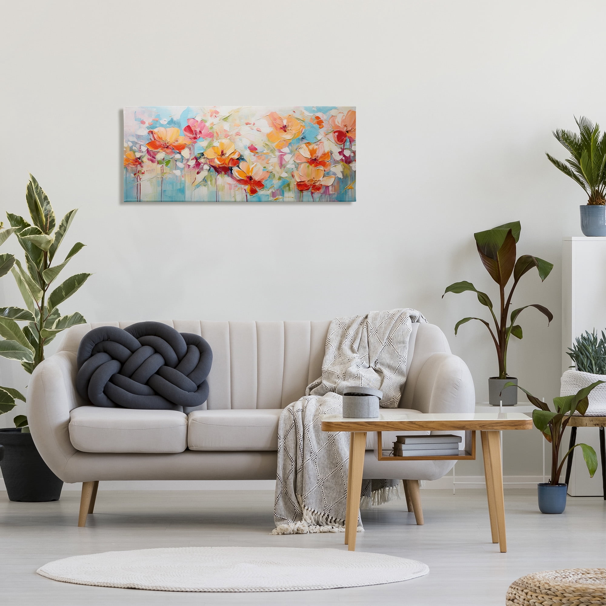 Stupell Industries Flowers with Paint Drip Botanical & Floral Painting Gallery Wrapped Canvas Art Print Wall Art, 40 x 17