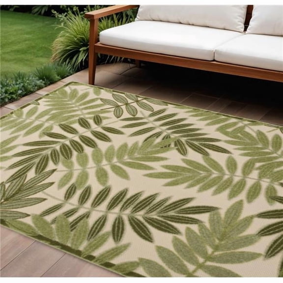 HomeRoots 548130 12 x 15 ft. Ivory & Green Floral Indoor & Outdoor Rectangle Area Rug