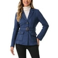thumbnail image 1 of BLAZER DE TRABAJO DE MANGA LARGA CON CINTURÓN DE SUEDE SINTÉTICO PARA MUJERES INSPIRE CHIC TALLA XS AZUL OSCURO, 1 of 5