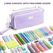 Four Candies Pencil Case 3 Compartment Pouch, Large Pencil Case for Women, Puple, Removable Handle & Zipper, Cute Pencil Bag for Office