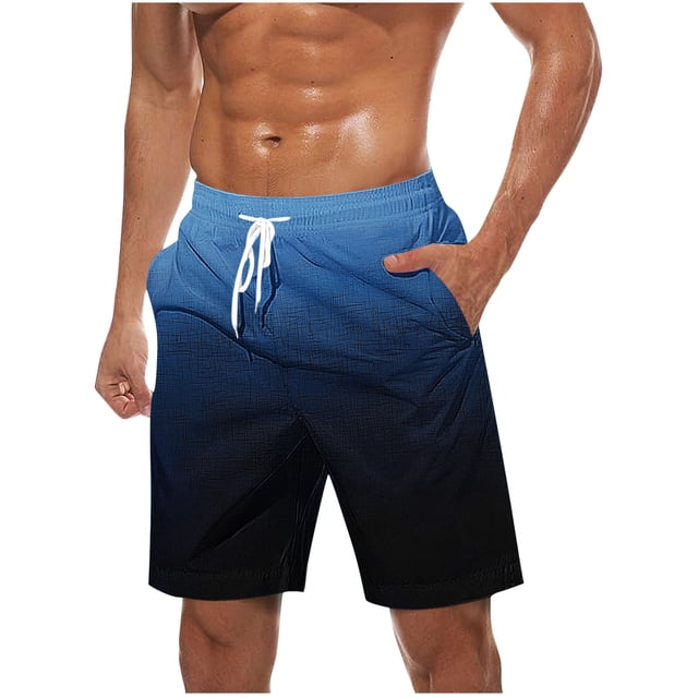 Plebaso Mens Gradient Beach Shorts Big and Tall Drawstring Elastic Waist Casual Shorts Lightweight for Men