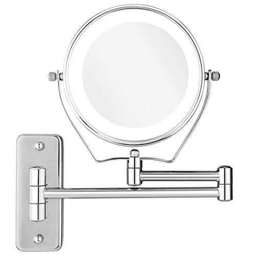 Bazal Lighted Magnifying Makeup Mirror Wall Mounted Cosmetic Vanity Mirror Double Sided Swivel Shaving Mirror For Bathroom 6 Inch 7x Walmart Com Walmart Com