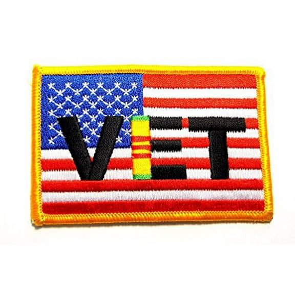 Vietnam Veteran Ribbon on U.S. Flag Military Embroidered Patch Iron Sew PWPM5054