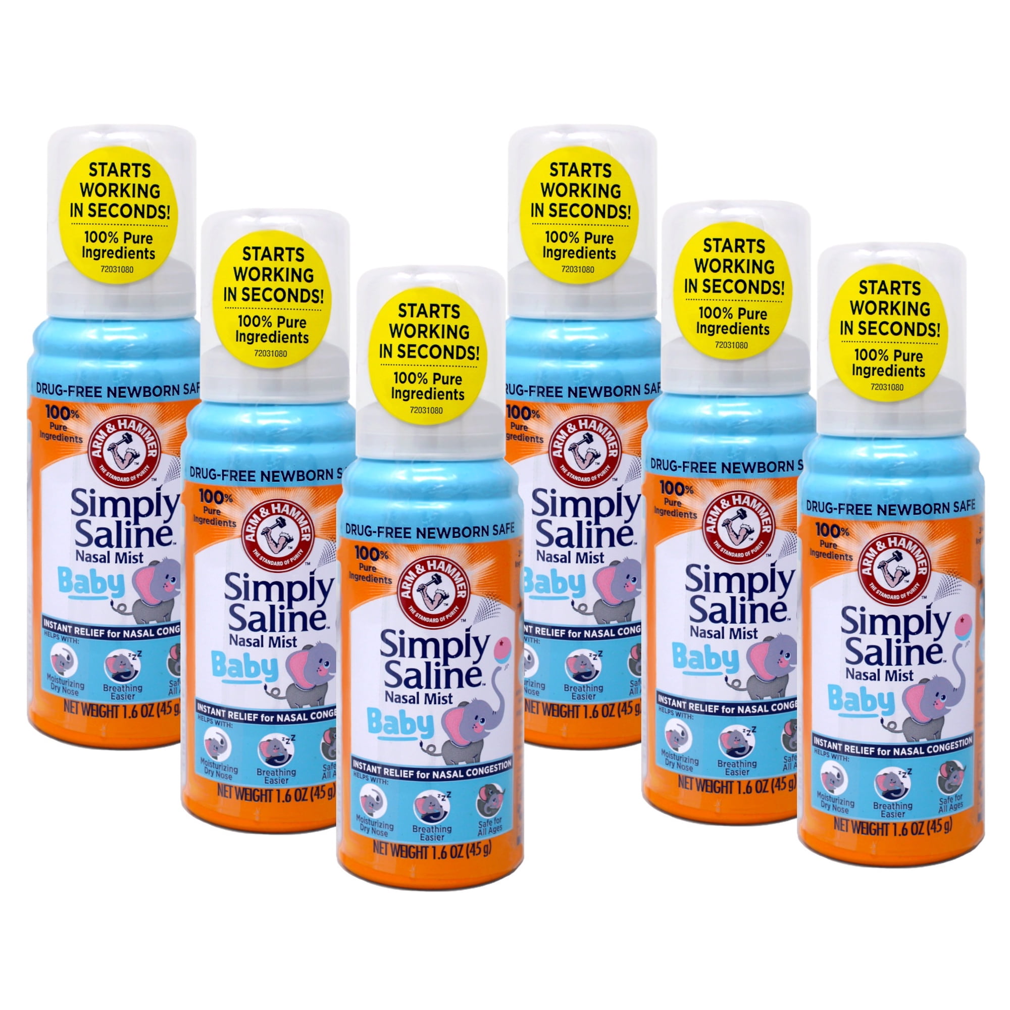 6 Pack - Arm and Hammer Simply Saline Baby Nasal Relief Mist 1.6 Ounce Each