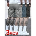 thumbnail image 2 of 3-Pack Men'S Casual Waist-Tie Loose-Fit Sports Cargo Shorts, Solid Color, Polyester 100%, Non-Stretch Fabric, Woven, with Pockets, Regular Fit for Outdoor Activities, 2 of 8