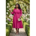 thumbnail image 4 of AURA Women's Plus Size Stretchy Flared Wrap Dress Casual Wedding Guest Midi Dresses V Neck 3/4 Sleeve A-Line Swing Dress, 4 of 6