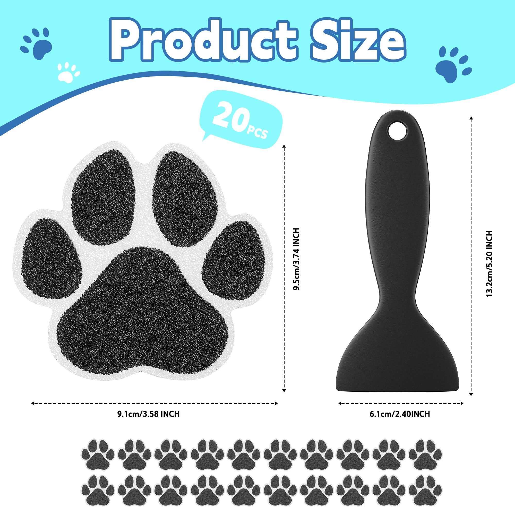 Non-Slip Bathtub Stickers, 20 PCS Large Safety Bathroom Tubs Showers Treads Adhesive Decals with Premium Scraper (Black)