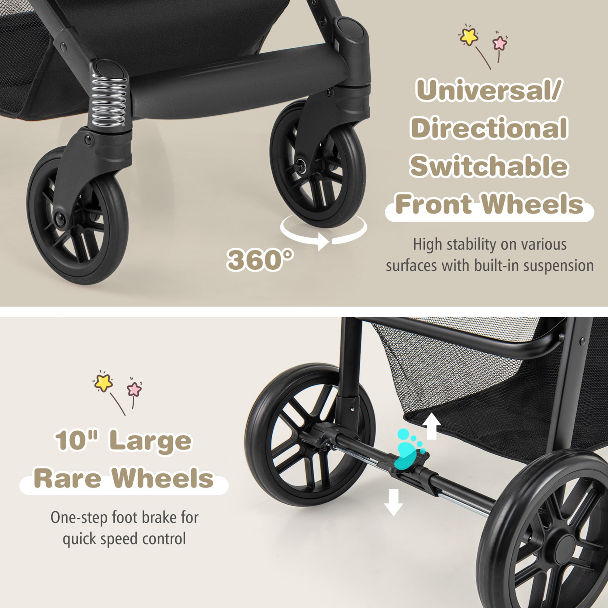 Babyjoy  2 in 1 Foldable Baby Stroller Kids Travel Newborn Infant Buggy Pushchair 22 lbs Gray