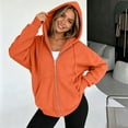 thumbnail image 3 of Zip Up Hoodie Women Lightweight Jacket Oversized Sweatshirt Solid Color Fall Clothes Long Sleeve Loose Fit Y2K Tops,Orange L, 3 of 7