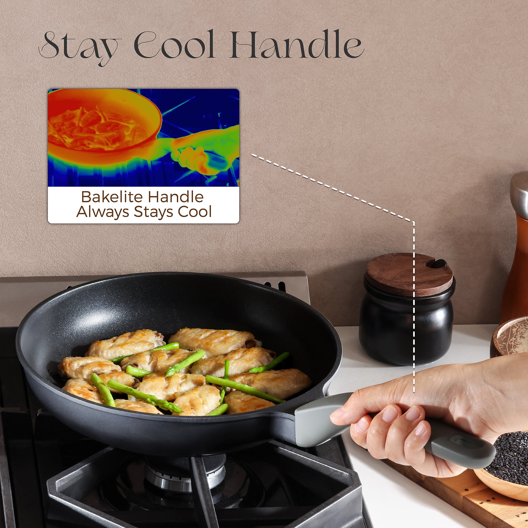 PRICUSIS 21-Piece Nonstick Pots and Pans Set, Induction Compatible, Stay-Cool Handle, Fully Coated, Dishwasher-Safe, Warp Resistant, Black Sesame