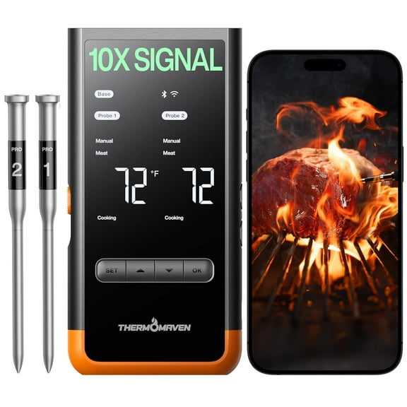 Wireless Bluetooth Smart Meat Thermometer: Standalone Base, Smart WiFi Thermometer with Sub-1G, 6 Sensors NIST Certified Accuracy, 2 Probes, for BBQ, Grill, Oven, Smoker, Rotisserie