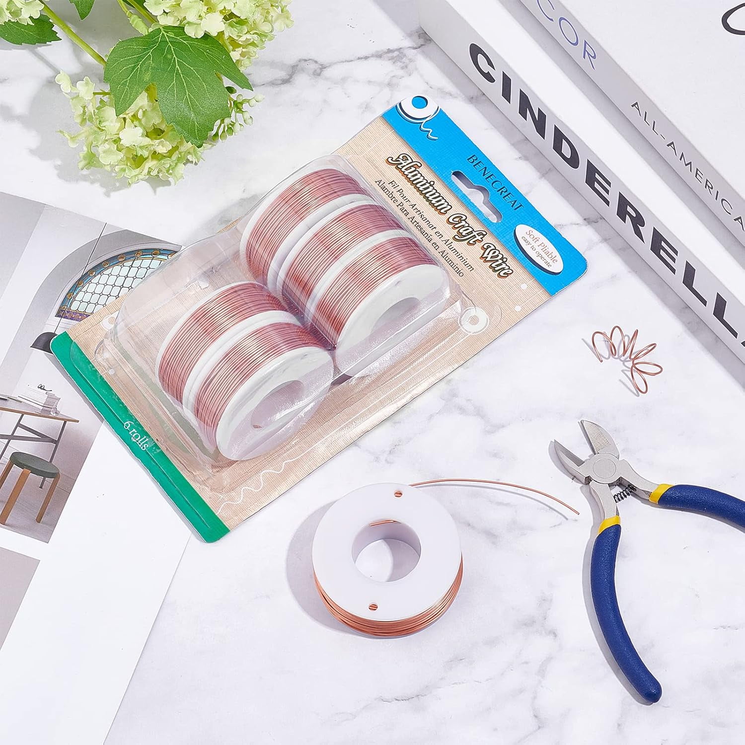 1set 6 Rolls 20 Gauge Aluminum Craft Wire with Side Cutting Plier 708 Feet Jewelry Beading Wire Bendable Metal Wire for Jewelry Making Craft Dark Salmon
