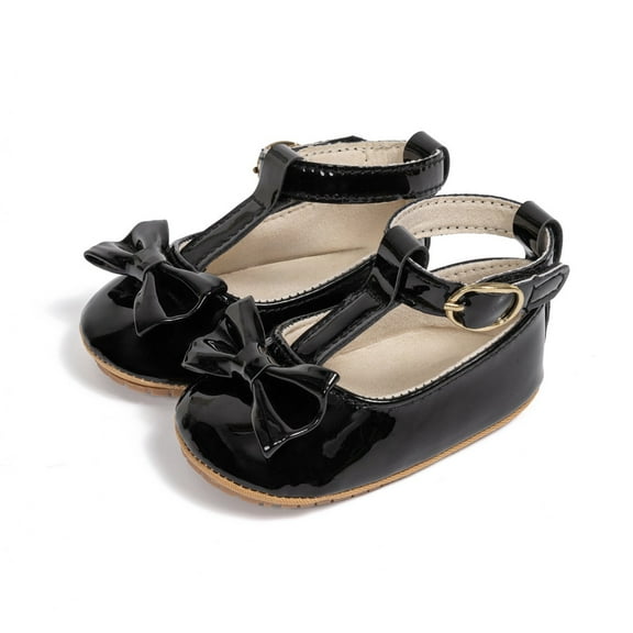 LIIPEE Girls Boys Prewalker Sandals Solid Color Bowknot Closed Toe Non- Soft Sole Leather Prewalker First Walking Shoes Kids Stylish Party Prewalker Sandal,Black,0-6 Months