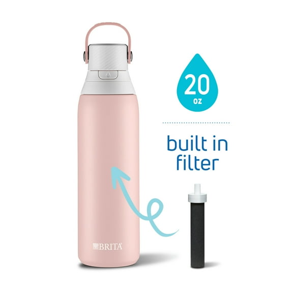 Brita 20 oz Rose Premium Stainless Steel Leak Proof Filtered Insulated Water Bottle with Straw