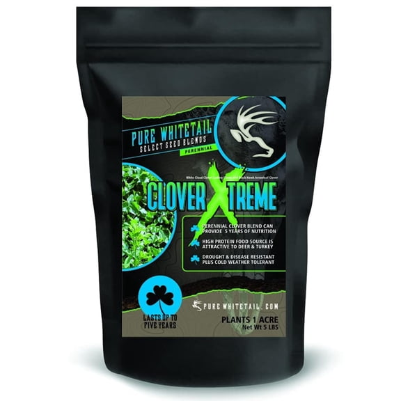 Pure Whitetail Clover Xtreme – Perennial Food Plot Seeds for Deer – 5 lb Bag