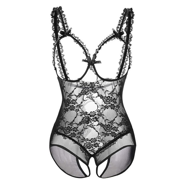 Women Open Cup Lingerie Sexy Lace One Piece Teddy Bodysuit Nightie Plus Size