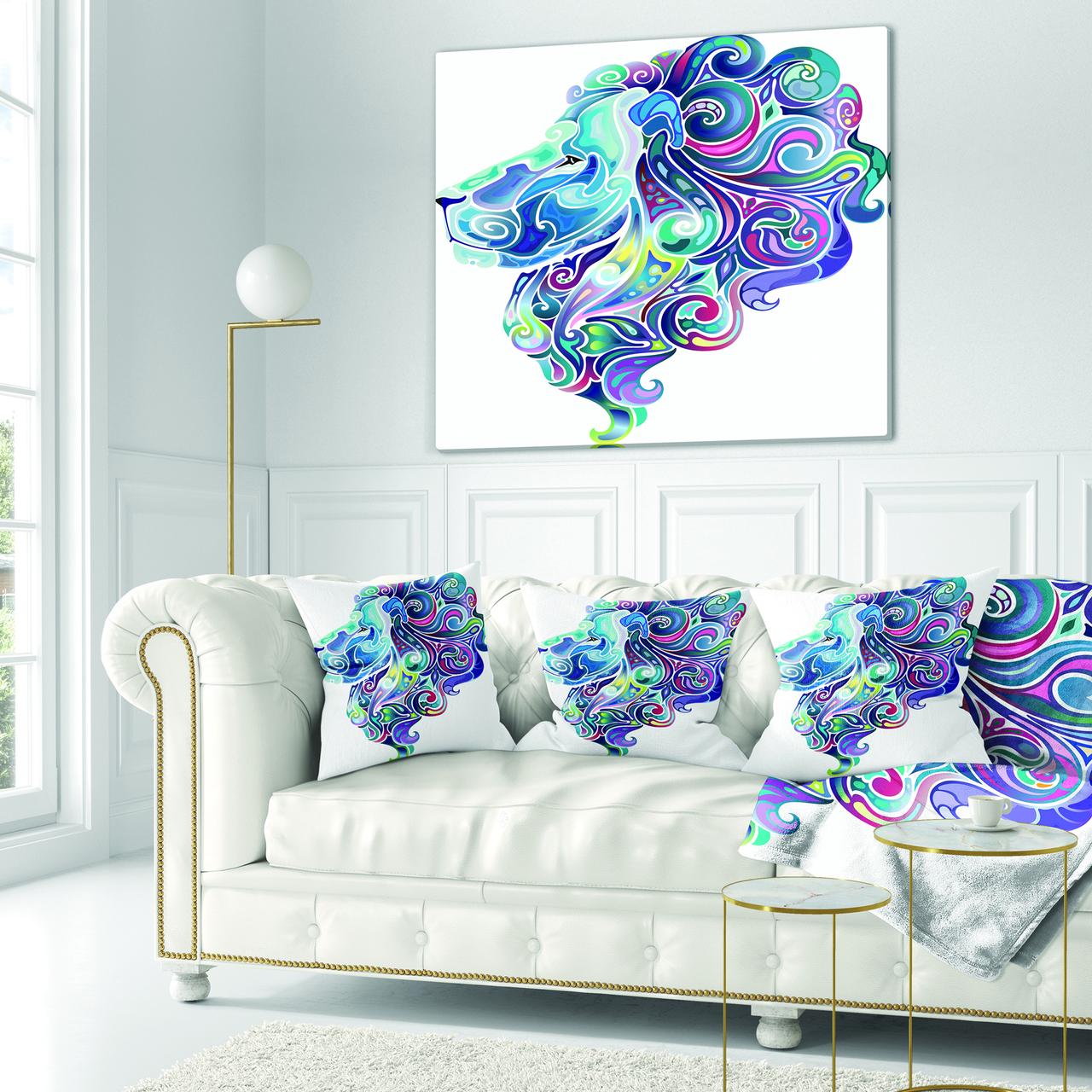 Designart Blue Lion Abstract Art - Animal Throw Pillow - 16x16