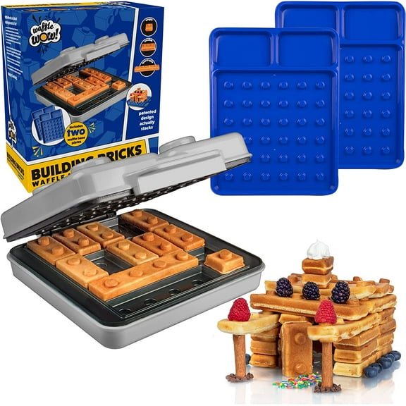Building Brick Electric Waffle Maker - GREY - with 2 Construction Eating Plates - Cook Fun, Buildable Waffles in Minutes - Revolutionize Breakfast, as seen on Kickstarter
