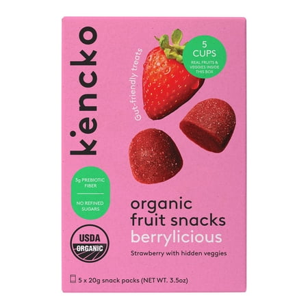 Kencko Berrylicious Organic Fruit Snacks, 3.5oz, 5 Pack