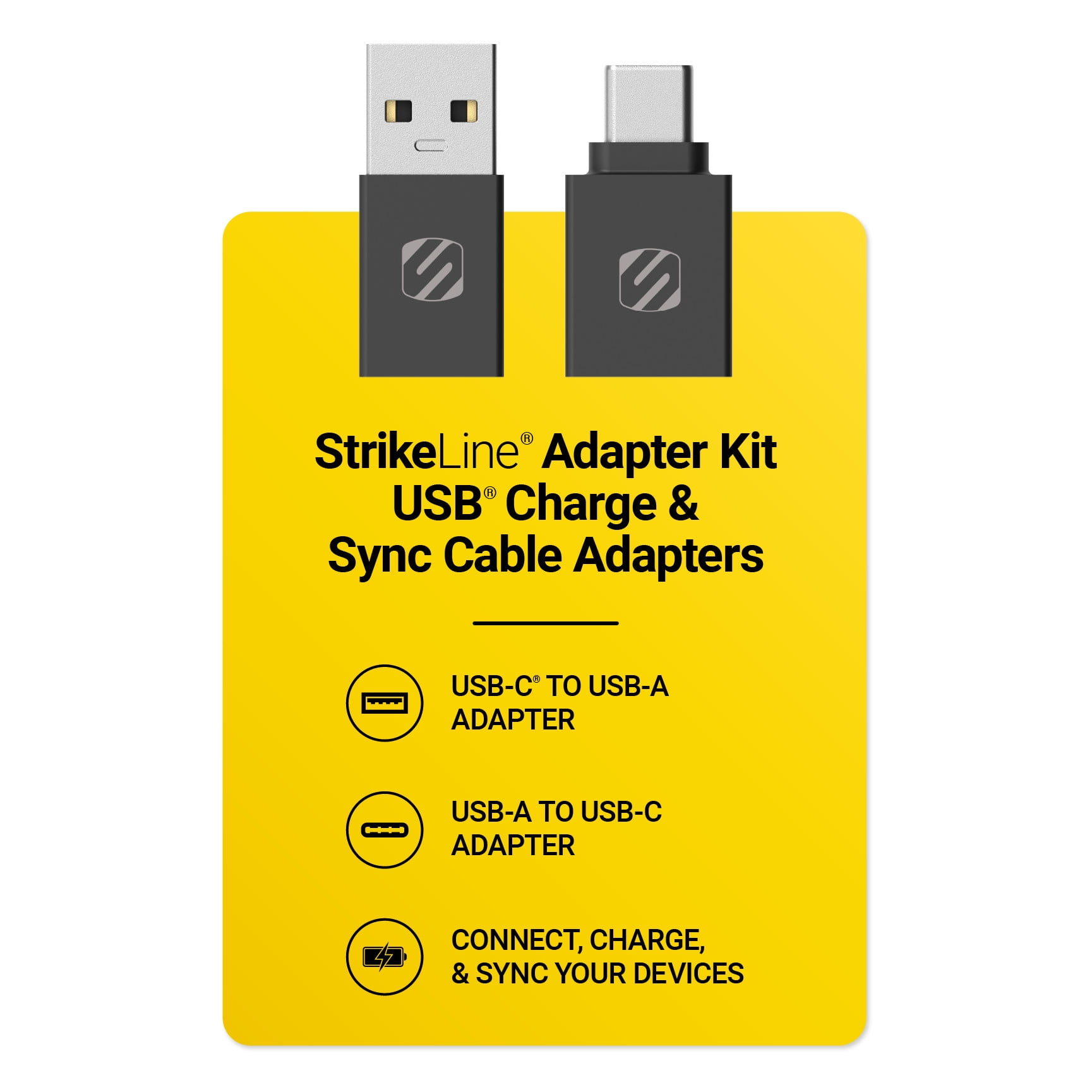 Scosche Strikeline Adapter Kit USB-C to USB-A & Type-C Converter 2-pk CAAKIT-RP Black