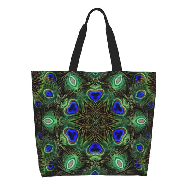 Balery Peacock Feathers Bolsa Tote Estilo Estético con Cremalleras, Bolsa de Hombro, Bolsa de Compras Grande y Plegable