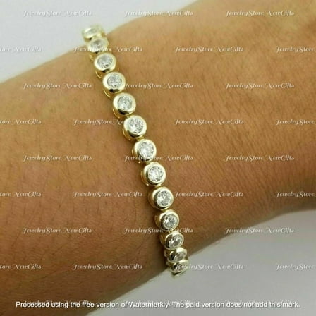 7 Ct Round Cut Bezel-Set Moissanite Tennis Bracelet – 7.5" – 3mm Stones – 14K Yellow Gold Plated 925 Sterling Silver – Elegant Sparkling Jewelry Gift for Women