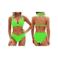 thumbnail image 3 of Womens Two Piece Bikini Swimsuit Halter Top and Bottoms Bathing Suit Beach Vacation Set Fluorescent Green XXL, 3 of 6