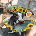 thumbnail image 2 of Sunflower Cow Round Tablecloth, Fitted Table Cover with Elastic for 45"-54" Round Tables, Rustic Teal Brown Farmhouse Wood Grain Table Cloth Outdoor Indoor Dinning Party Waterproof Tablecloths, 2 of 7