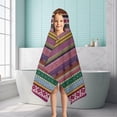 thumbnail image 6 of Purple Boho Tribal Stripes and Hearts Pattern Hooded Bath Towel，50"x30" for Ages 3 To 12 Kids, Quick Dry Lightweight Soft Microfiber Hood Beach Towel Cover Up for Kids, 6 of 7