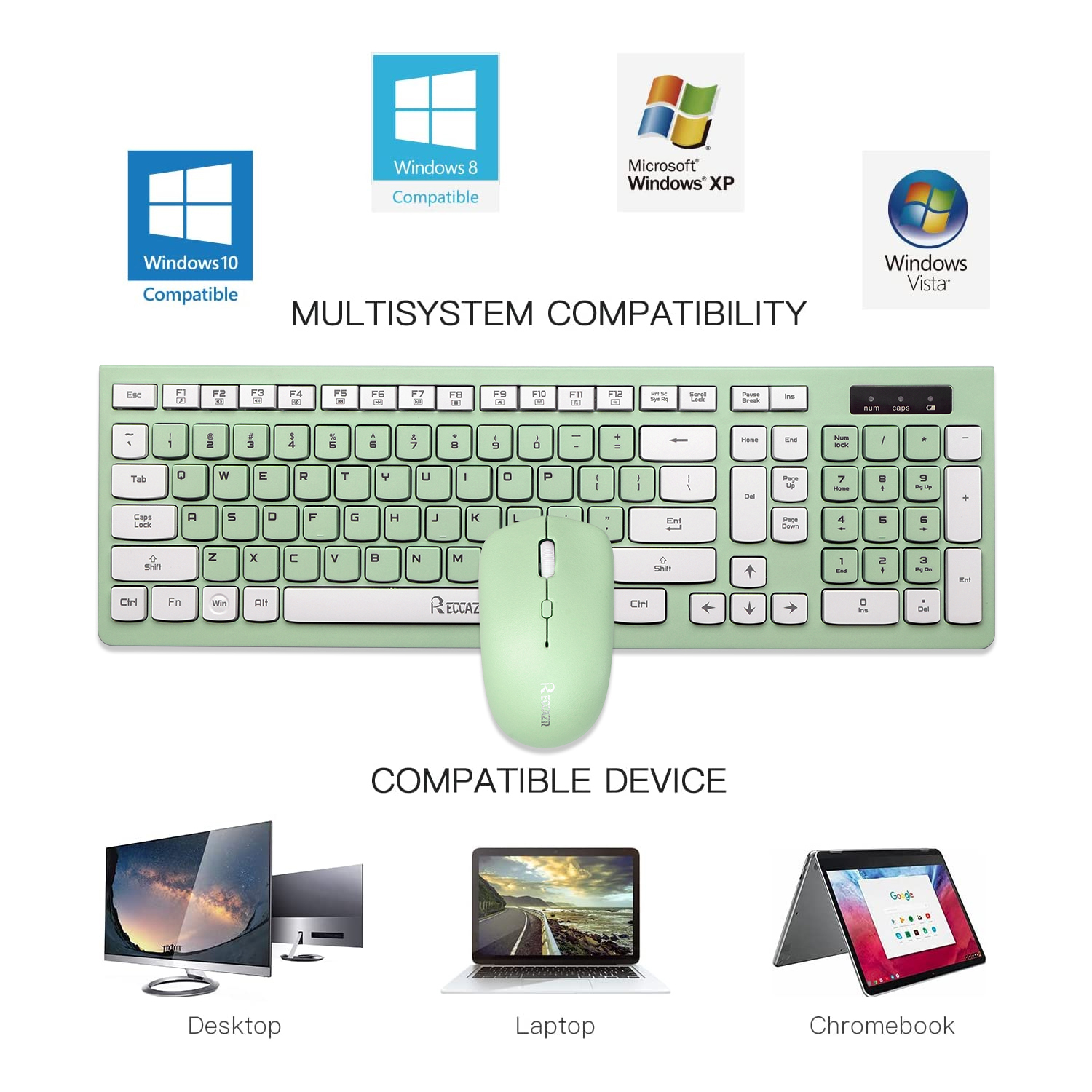Reccazr Wireless Keyboard and Mouse Combo, 104-Key Green photo 2