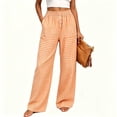 thumbnail image 5 of Womens Gingham Wide Leg Pants Button Elastic High Waisted with Pockets Business Casual Orange M, 5 of 7
