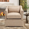 thumbnail image 6 of Bonzy Home 360° Swivel Striped Accent Chair, Upholstered Fabric Leisure Armchair with Removable Cushions, Brown & White Stripe, 6 of 7