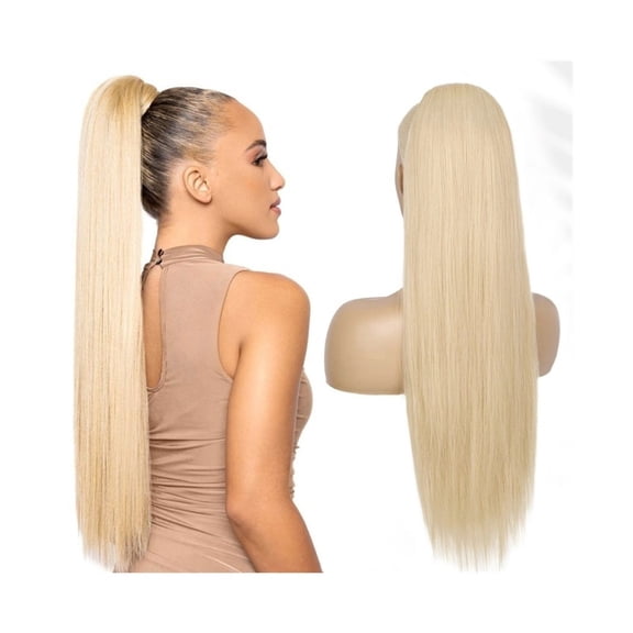 10-26" Long Straight Drawstring Ponytail Extension #613 Blonde Human Hair Ponytail Clip in Hair Pieces Silky Straight Brazilian Virgin Hair Extensions