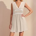 thumbnail image 2 of YuXingFu Petite Dresses for Women Mid-Length V-Neck Plus Size Womens Dress Sleeveless Solid Color Slim Fit Casual Summer Beige S, 2 of 8