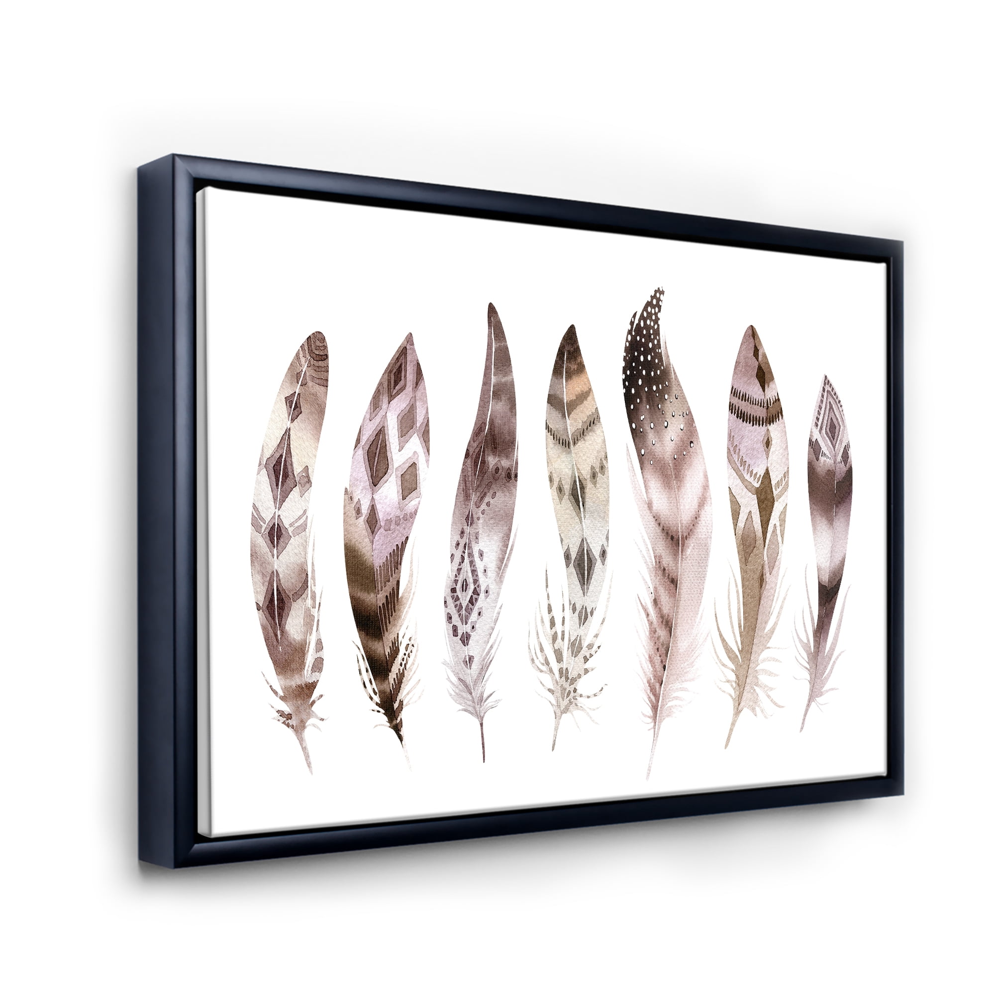 Designart 'Colourful Boho Art Feather Set X' Bohemian & Eclectic Framed Canvas Wall Art Print