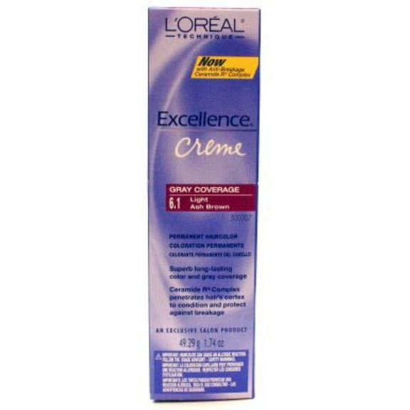 L'Oreal Excellence Creme Permanent Hair Color, Light Ash Brown #6.1, 1.74 oz (Pack of 3)