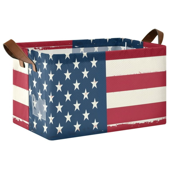Ryvnso American Flag Storage Bins Large Basket Foldable Cube Toys Organizer with Handles 1 PC